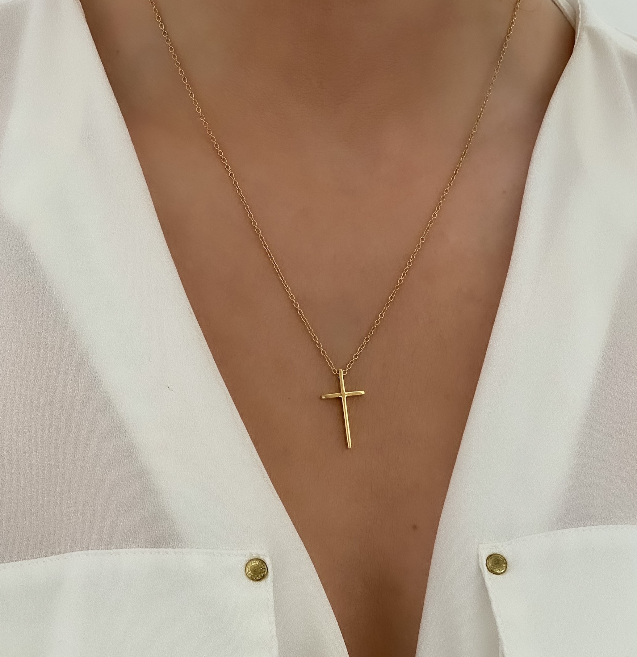 14K Solid Yellow Gold Dainty Cross Necklace – LTB JEWELRY