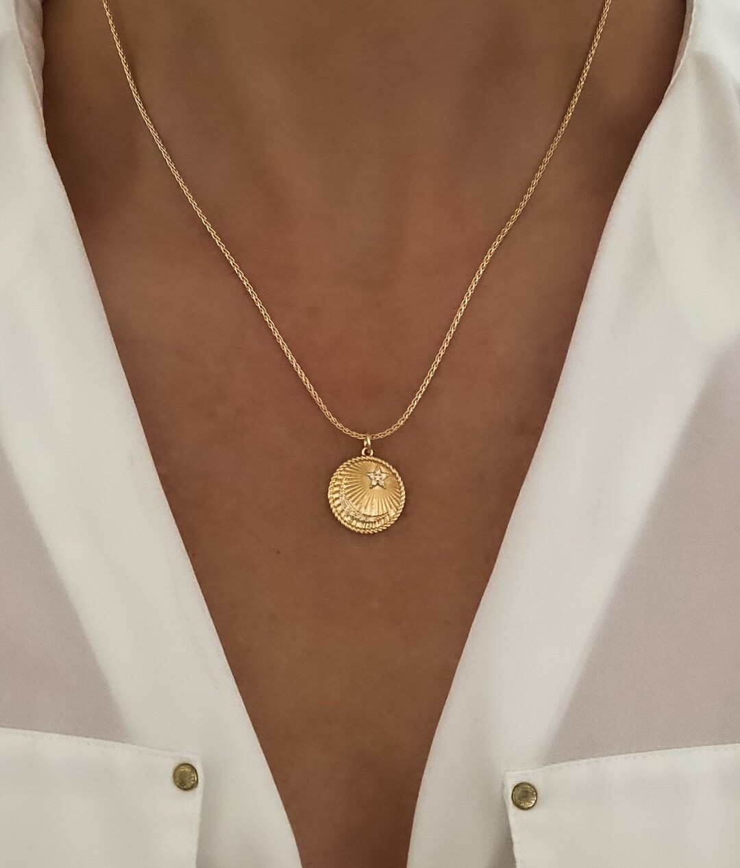 Gold Necklace, Celestial Necklace, Pendant Necklace, Jewelry, Gift for ...