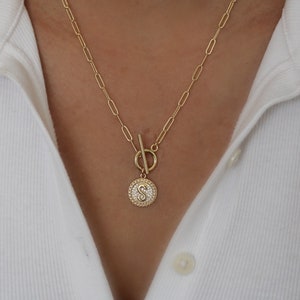Personalized gifts, Gold filled paperclip necklace toggle closure, Gold necklace, Initial necklace, jewelry, gift for her, Christmas gifts