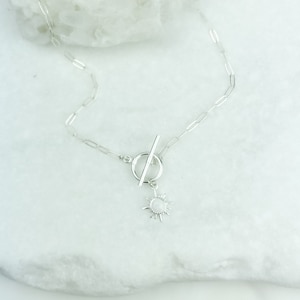 Sterling Silver Sun Necklace, Silver Toggle Necklace, Paperclip Necklace, Sun Necklace Silver, Opal Sun necklace, Gift for her, Jewelry