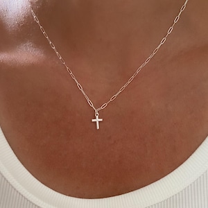 14K Gold Filled Cross Necklace, Sterling Silver Cross Necklace, Gold Cross, Paperclip Chain Tiny cross, Dainty cross, necklaces for women