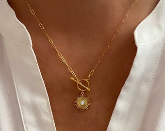 Gold Toggle Neckace, Opal Toggle Necklace, Opal jewelry, gold necklace, layering necklace, dainty necklace, Toggle chain, pendant necklace