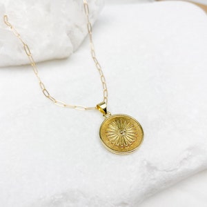 Gold filled Necklace, Gold necklace, Sunburst Necklace, Sun Necklace, jewelry gift for her, necklaces for women, Pedant, Medallion Necklace image 3