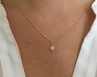 Opal star necklace, dainty opal necklace, Celestial jewelry, gold necklace, dainty necklace, birthday gift for her, jewelry gift, North Star