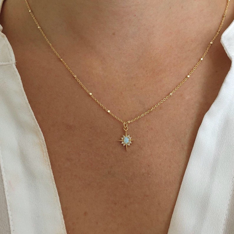 Opal star necklace, dainty opal necklace, Celestial jewelry, gold necklace, dainty necklace, birthday gift for her, jewelry gift 
