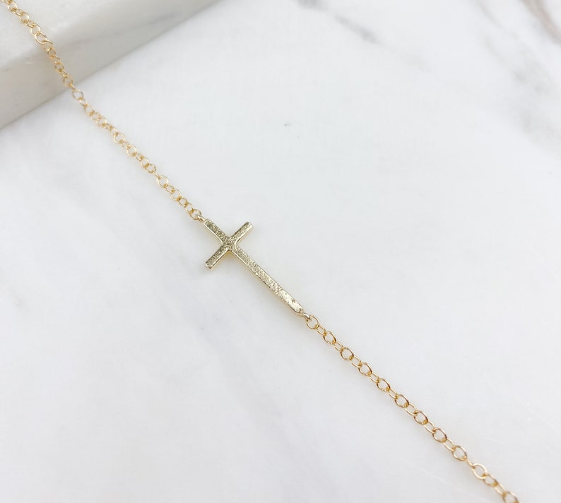 Gold Cross Bracelet Sideways Cross Bracelet Dainty Bracelet Etsy