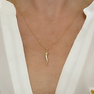 Gold Italian horn necklace, Gold Sterling silver, Silver Necklace, necklaces for women, Horn necklace, Gold necklace, gift for her, Pendant
