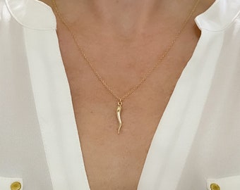 Gold Italian horn necklace, Gold Sterling silver, Silver Necklace, necklaces for women, Horn necklace, Gold necklace, gift for her