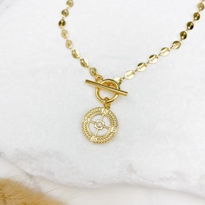 Graduation gifts, 24k gold filled Toggle chain necklace with Pendant, Gold necklace, Graduation Gift for her, Compass necklace image 3