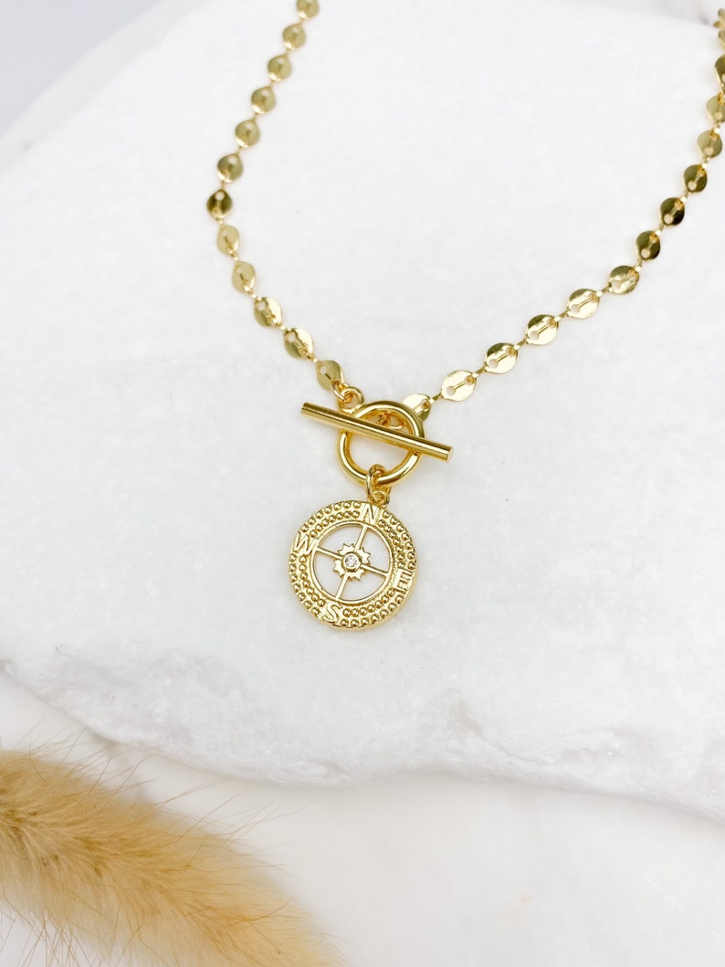 Graduation gifts, 24k gold filled Toggle chain necklace with Pendant, Gold necklace, Graduation Gift for her, Compass necklace image 3