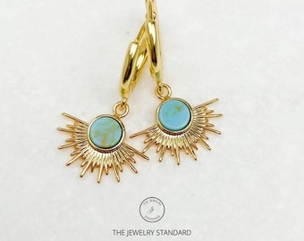 Gold Earrings, Turquoise Earrings, hoop earrings, birthday gifts, Gifts for her, gifts for women, jewelry, hoops, Turquoise gold earrings
