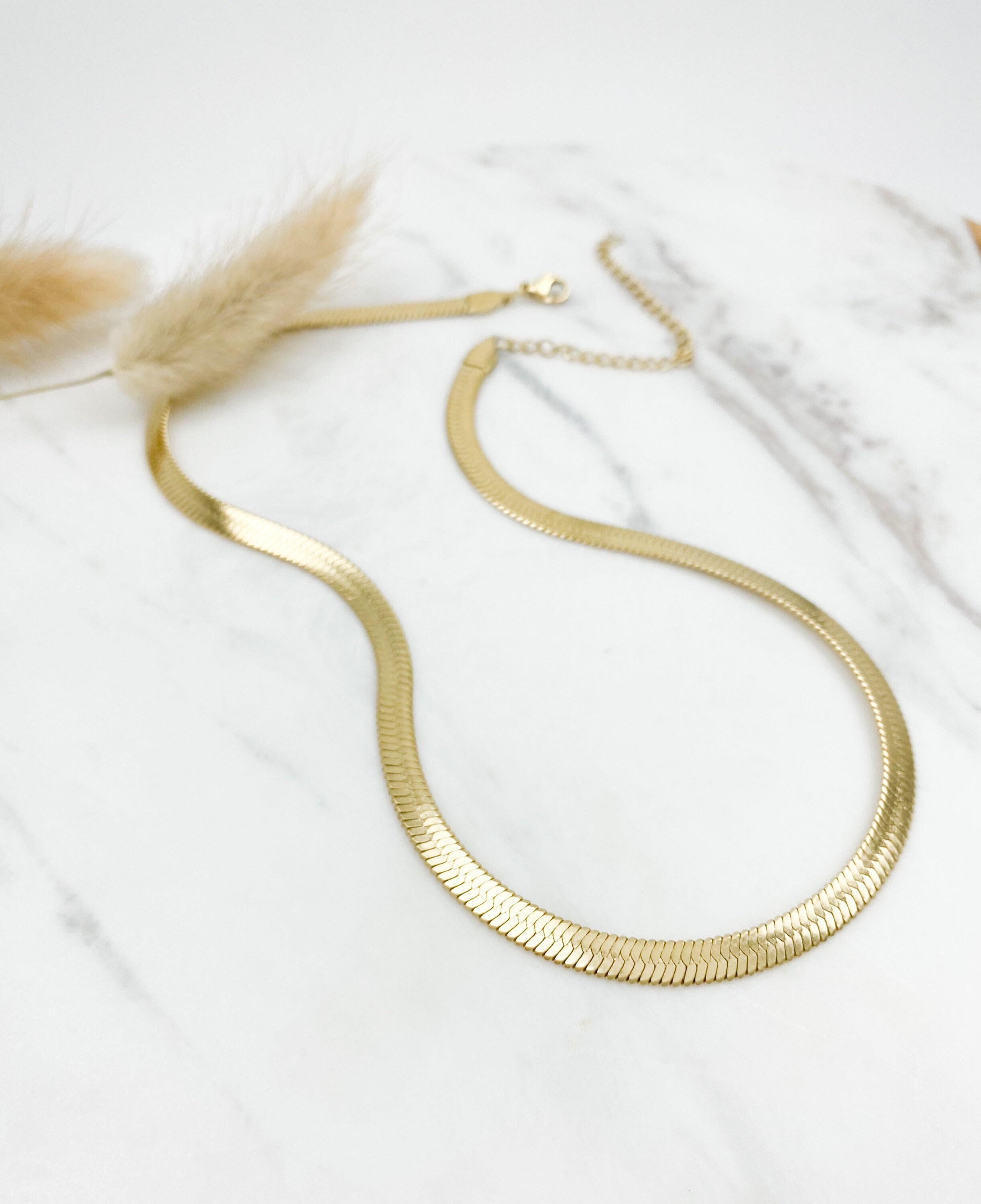 Herringbone Necklace Gold Waterproof 
