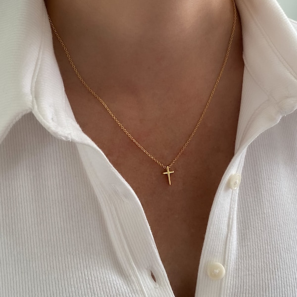 Silver Cross Necklace, Tiny Cross, Sterling silver, Gold cross, Rose gold cross, Dainty cross, gift for her, necklaces for women, girl cross