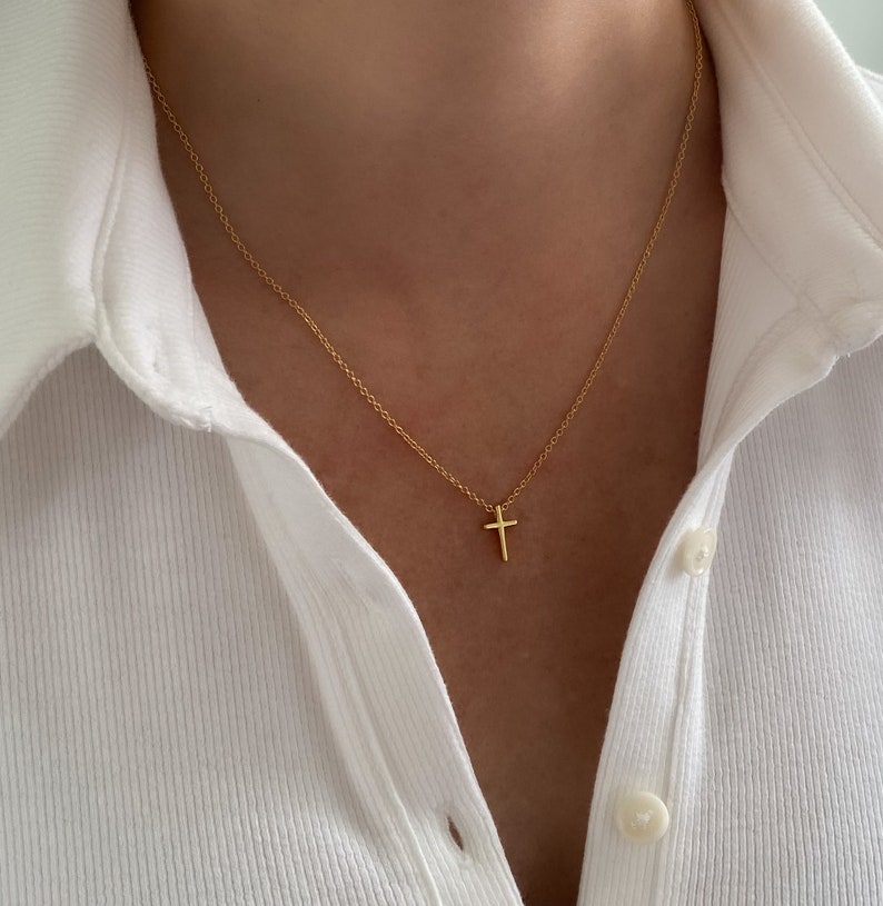 Silver Cross Necklace, Tiny Cross, Sterling silver, Gold cross, Rose gold cross, Dainty cross, gift for her, necklaces for women, girl cross image 1