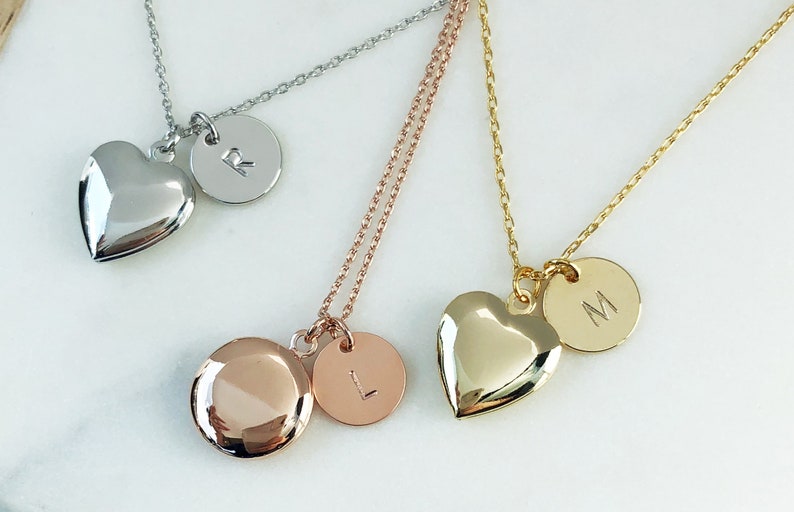 Locket necklace initials necklace heart Locket round Etsy