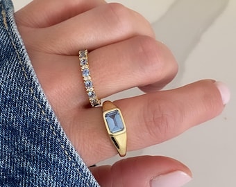 Gold Ring, Signet Ring, Aquamarine ring, Jewelry, gift for her, gold rings women, Stacking rings, Birthday Gift for her, dainty gold ring