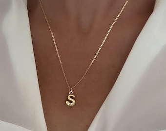 Personalized gift, Gold Necklace, Necklaces for women, Initial necklace, jewelry, pendant necklace, gold bubble letter necklace