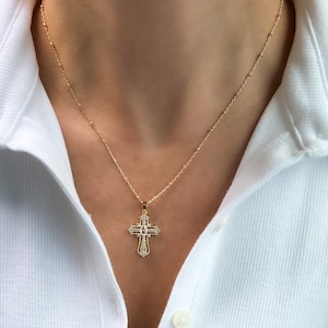 Womens Cross necklace, gold filled cross necklace, gold cross necklace, dainty jewelry, gifts for her, religious necklace, birthday gift