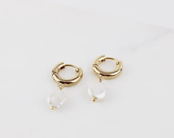 Pearl Small  earrings, Hoop earrings, gold earrings, pearl earrings, pearl hoop earrings, hoop earrings gold