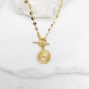 24k Gold filled mariner chain necklace with toggle closure, Gold necklace, Toggle Medallion Necklace, Sun Necklace, jewelry gift for her image 5