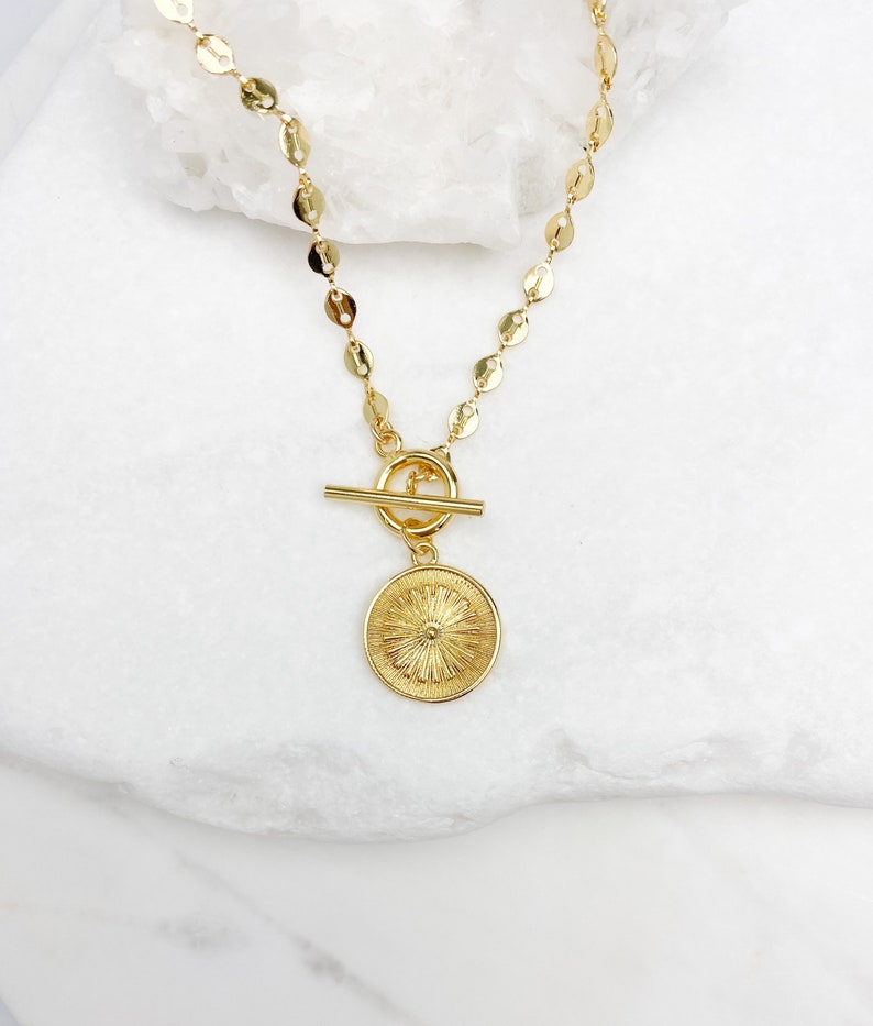 24k Gold filled mariner chain necklace with toggle closure, Gold necklace, Toggle Medallion Necklace, Sun Necklace, jewelry gift for her image 5