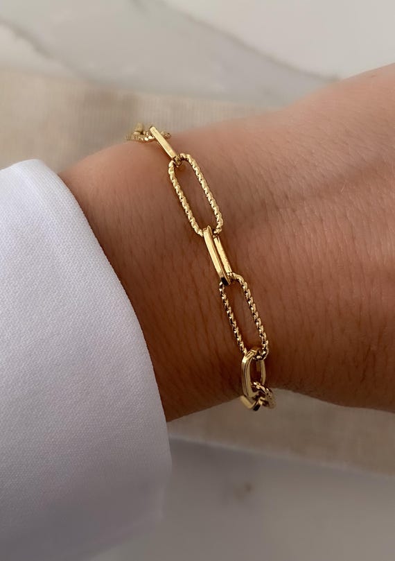 24k Gold Bracelet, Gold Bracelet, Paperclip Bracelet, Bracelets
