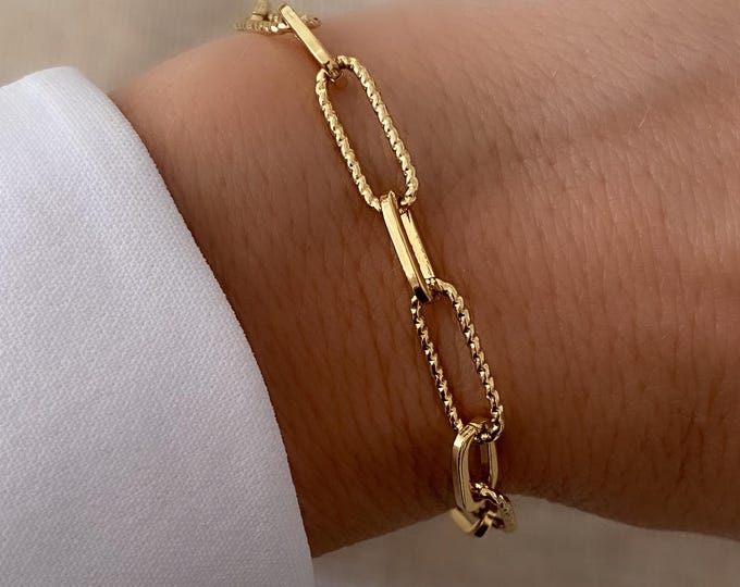 24k Gold bracelet, gold bracelet, Paperclip bracelet, bracelets, chain bracelet, womens bracelet, Unique Bracelet, Gift for her