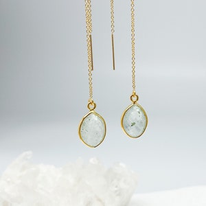 Moss aquamarine earrings, March birthstone, birthstone earrings, jewelry, dangle earrings, gift for her, hoop earrings, threader earrings
