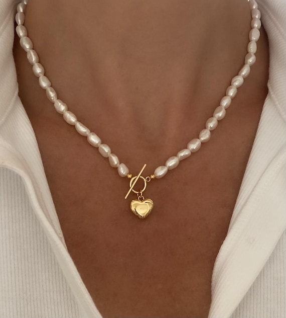 Freshwater Pearl Necklace, Pearl Chain Necklace, Toggle