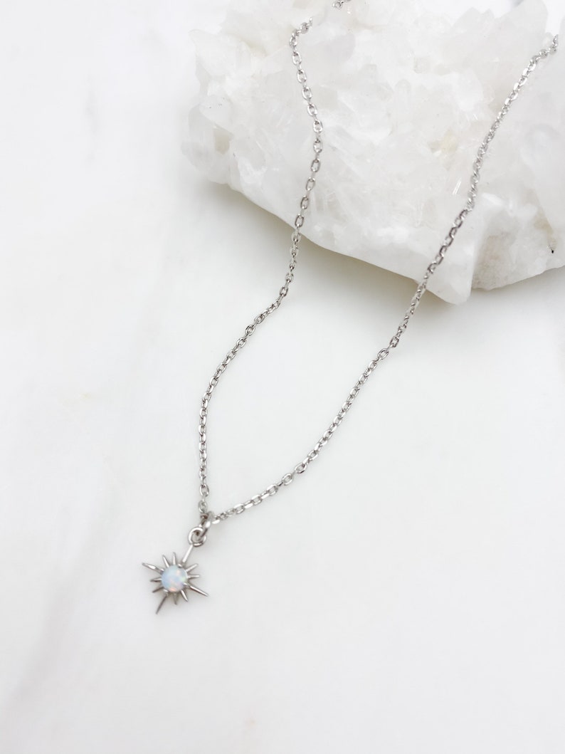 Necklaces for women, tiny opal necklace, silver necklace, Star pendant, dainty necklace, birthday gift for her, gifts for her image 2