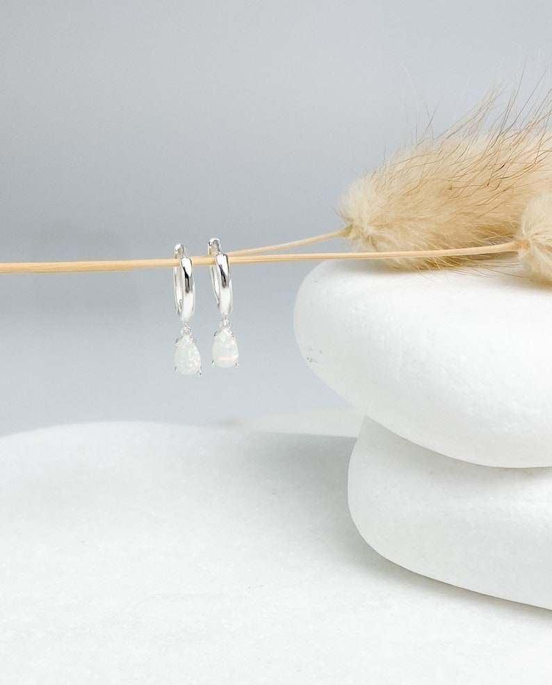 Sterling silver opal Small hoop earrings, small hoops, .925 silver earrings, opal earrings, dainty earrings, women, girls earrings, gifts image 3