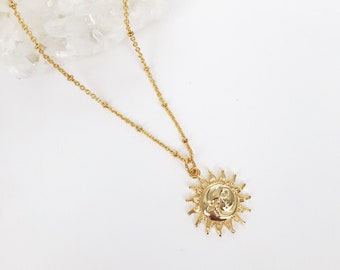 Gold Sun Moon Pendant Necklace, Celestial Jewelry