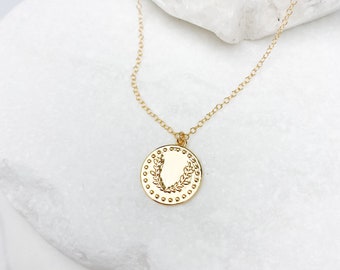Gold filled Necklace, Necklaces for women, Olive branch Necklace, Gold necklace, medallion necklace, Coin Necklace, jewelry gift for her