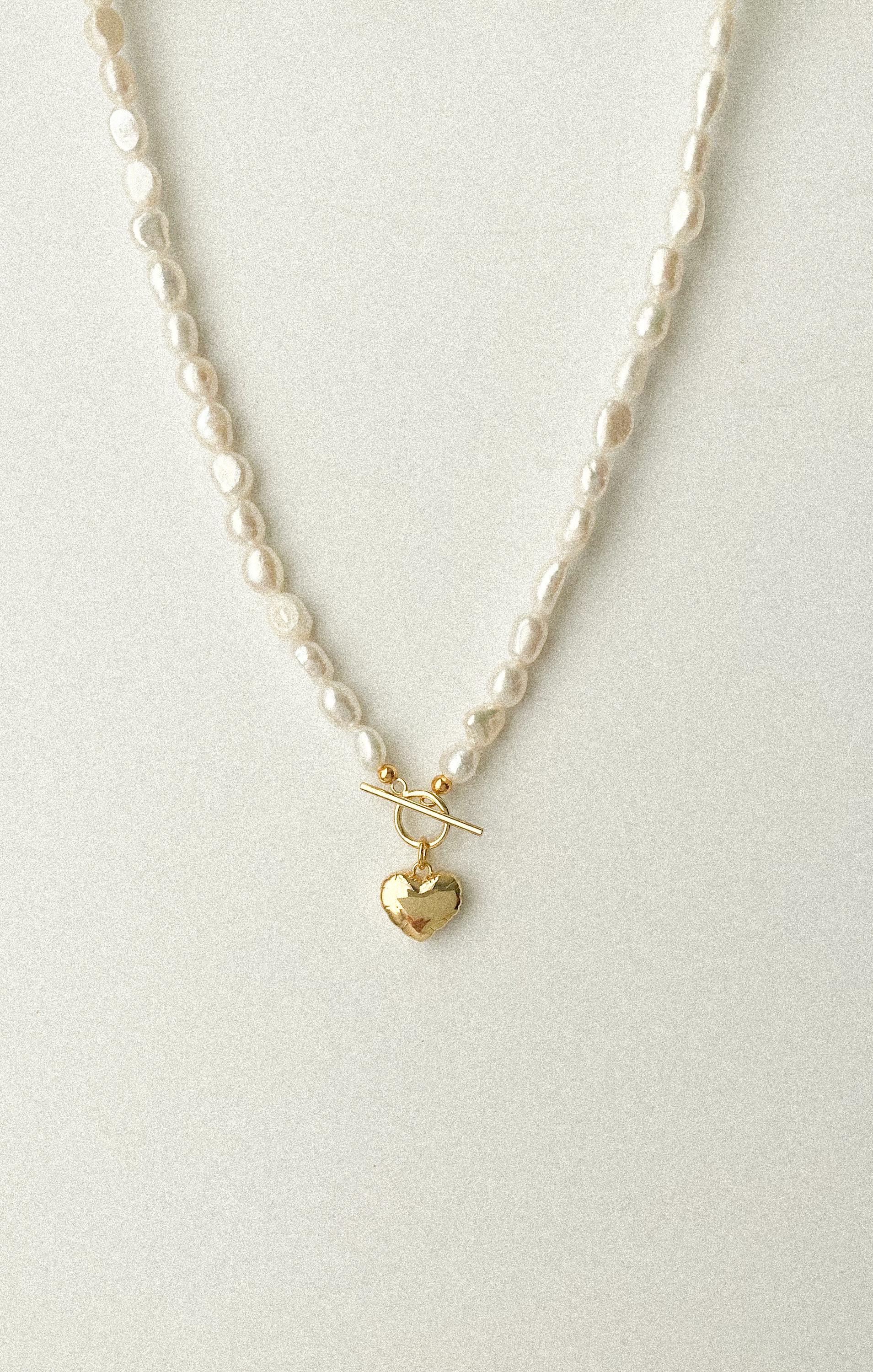 TATIANA☆Cupid Heart Toggle Pearl Necklace Freshwater Pearl Necklace, Pearl Chain Necklace, Toggle