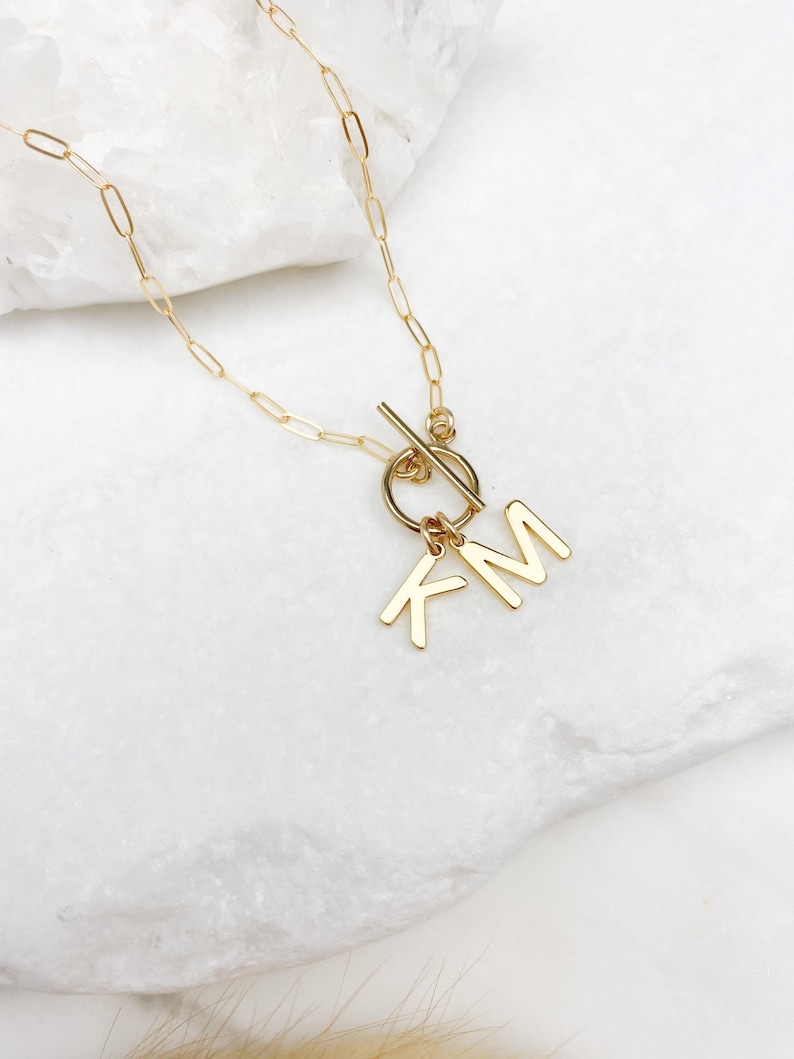 14k gold filled paperclip chain necklace with mini toggle closure, Gold necklace, Initial necklace, Dainty necklace, jewelry gift for her image 2