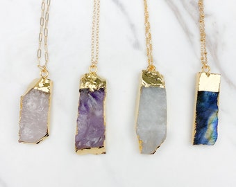 Crystal necklace, Long necklace, Raw Stone Necklace, Gold necklace, Pendant necklace, Gemstone Pendant necklace, Necklaces for women, Gifts