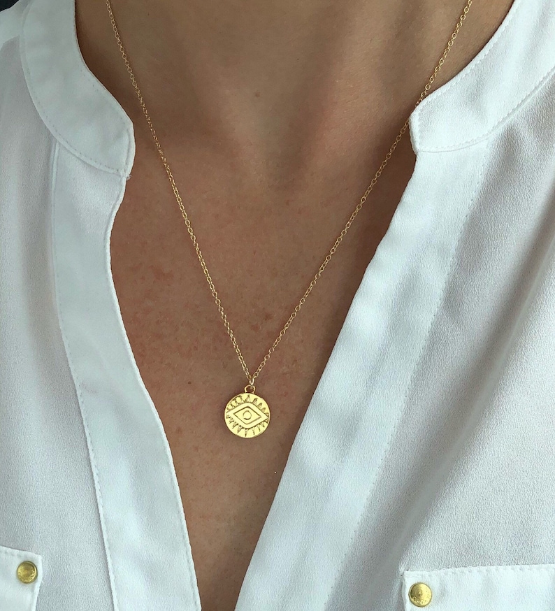 Evil eye necklace, gold eye necklace, eye necklace gold, evil eye gold coin necklace, gifts for her, eye jewelry, necklaces for women, gifts 