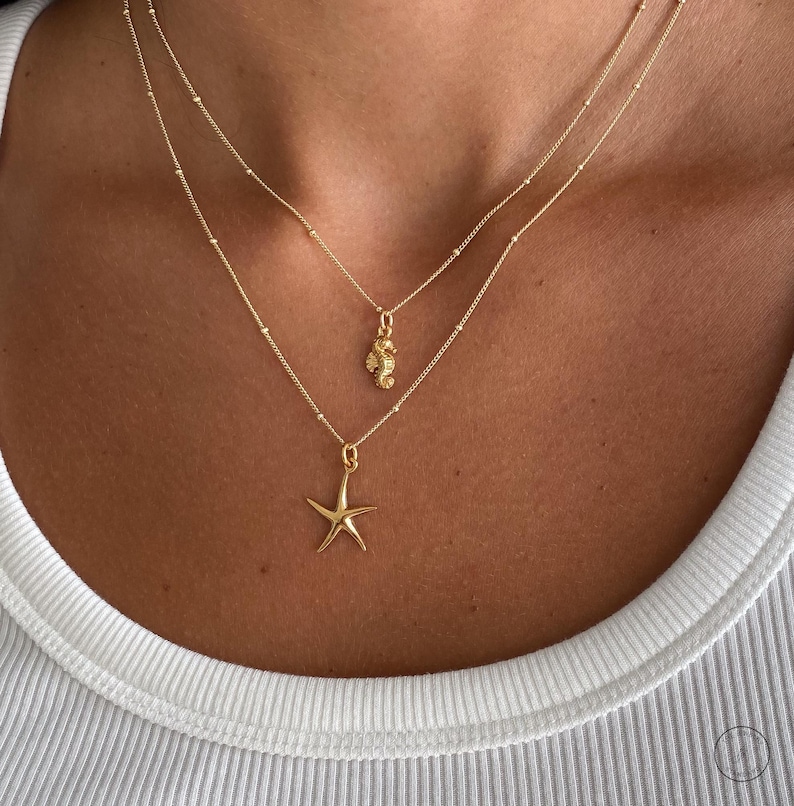 Dainty gold necklace, Starfish Necklace,Pendant necklace, gift for her, dainty jewelry, Necklaces for women, 14k gold vermeil, Ocean Jewelry