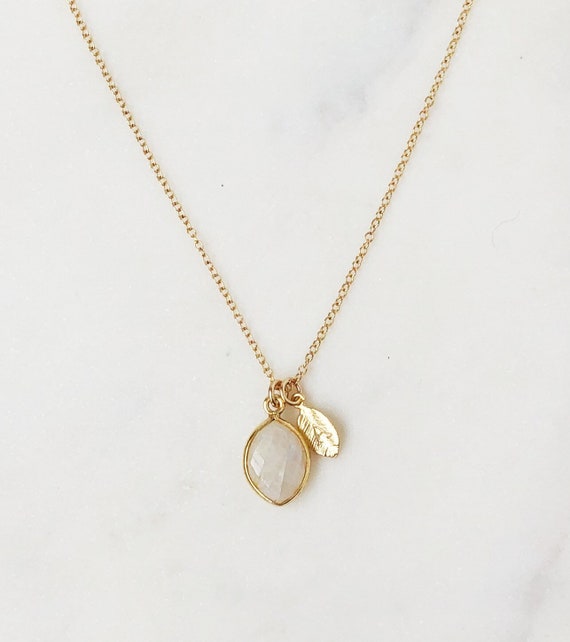 Moonstone Necklace Initial Necklace 