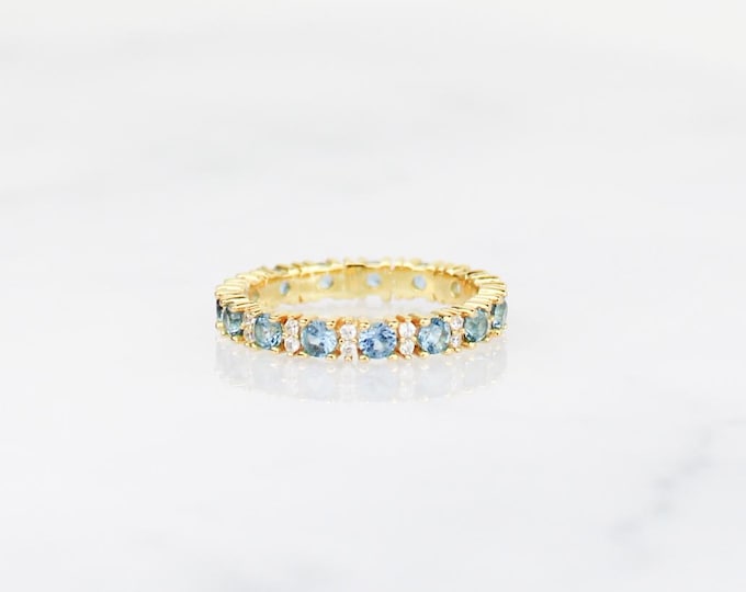 Aquamarine ring, gold Rings, Eternity band ring,  Jewelry, gift for her, Stacking rings, 14K Gold plated Sterling Silver