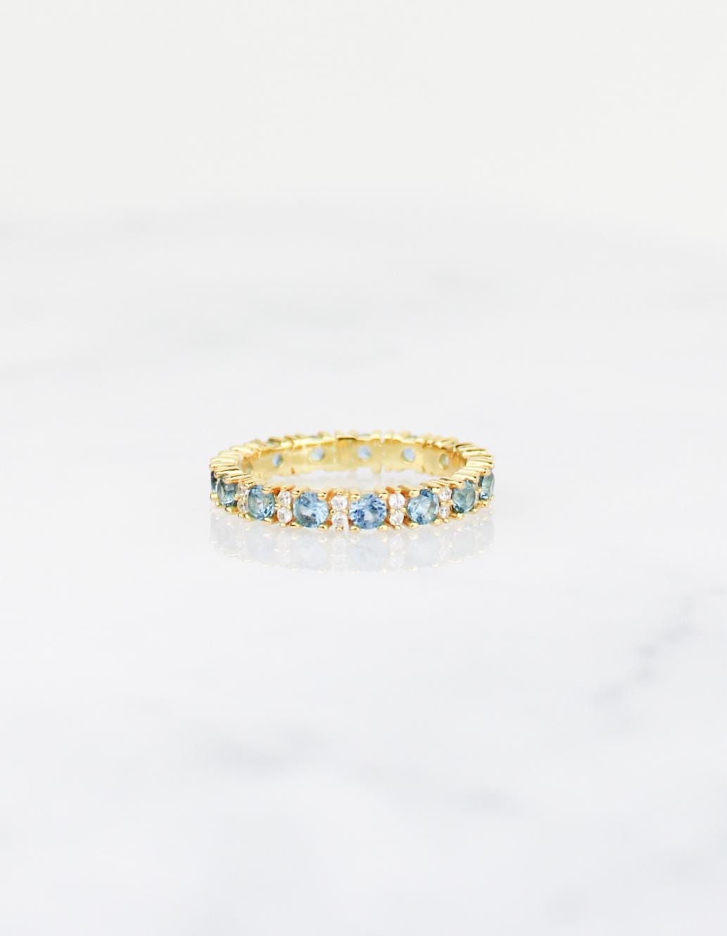 14K Gold Aquamarine rings, gold Rings, Sterling Silver Ring, Eternity band ring, CZ aquamarine rings, Jewelry, gift for her, Stacking rings