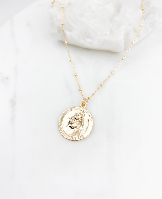 St Anthony Necklace Gold Necklace Coin 