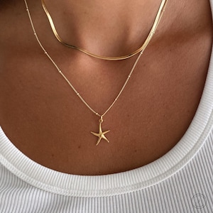Dainty gold necklace, Starfish Necklace,Pendant necklace, gift for her, dainty jewelry, Necklaces for women, 14k gold vermeil, Ocean Jewelry