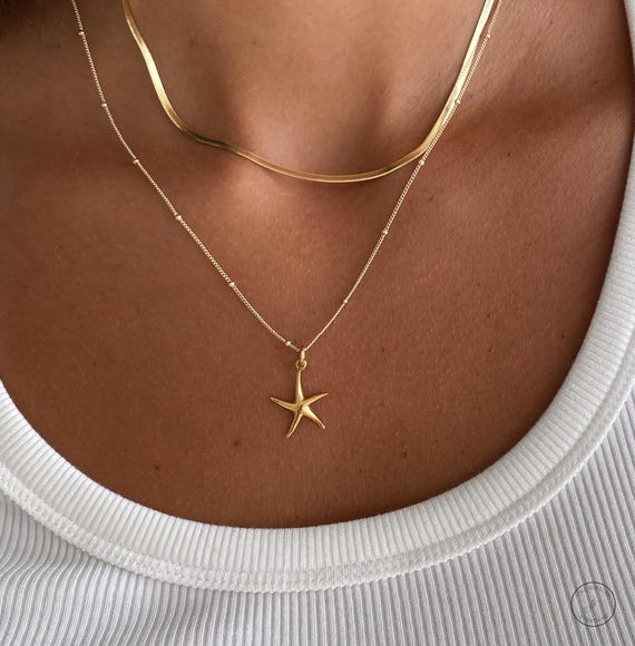 Dainty gold necklace, Starfish Necklace,Pendant necklace, gift for her, dainty jewelry, Necklaces for women, 14k gold Plated, Ocean Jewelry