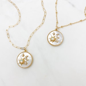 Gold necklace, Opal star necklace, Celestial jewelry, dainty necklace, gift for her, necklaces for women, moon stars necklace, sun necklace