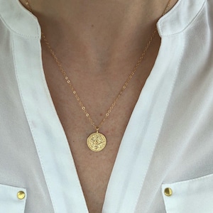 Evil eye necklace, coin necklace, dainty gold necklace, dainty jewelry, layering necklace, evil eye gold coin necklace, gifts for her