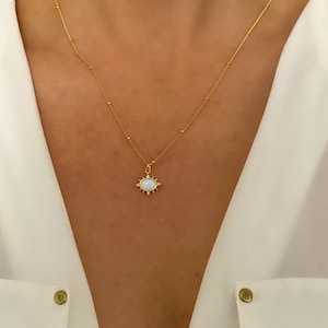 Opal necklace, Gold necklace, Celestial jewelry, Dainty necklace, minimalist necklace, birthday gift for her, jewelry, gift