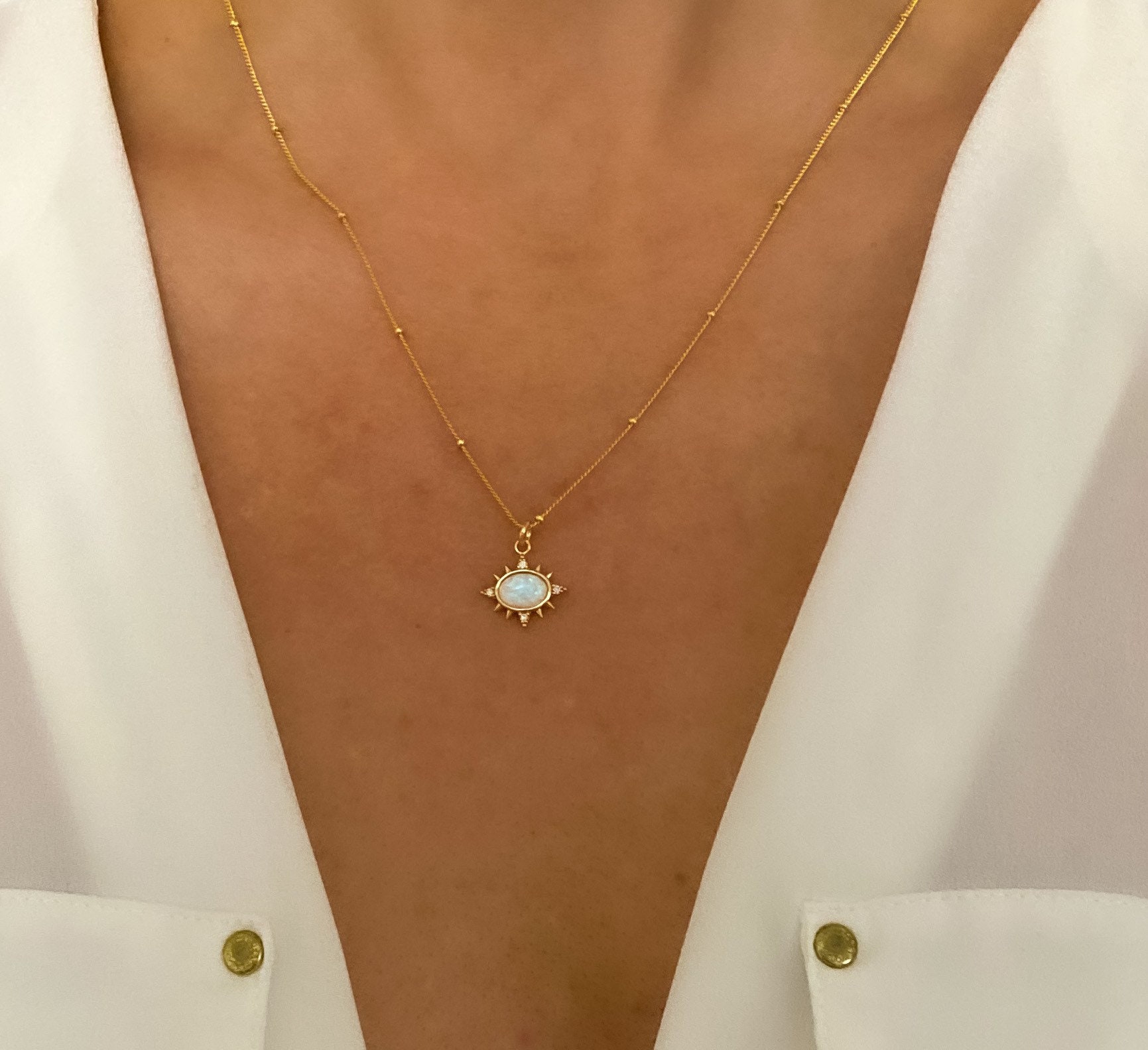 Opal necklace, Gold necklace, Celestial jewelry, Dainty necklace, minimalist necklace, birthday gift for her, jewelry, gift