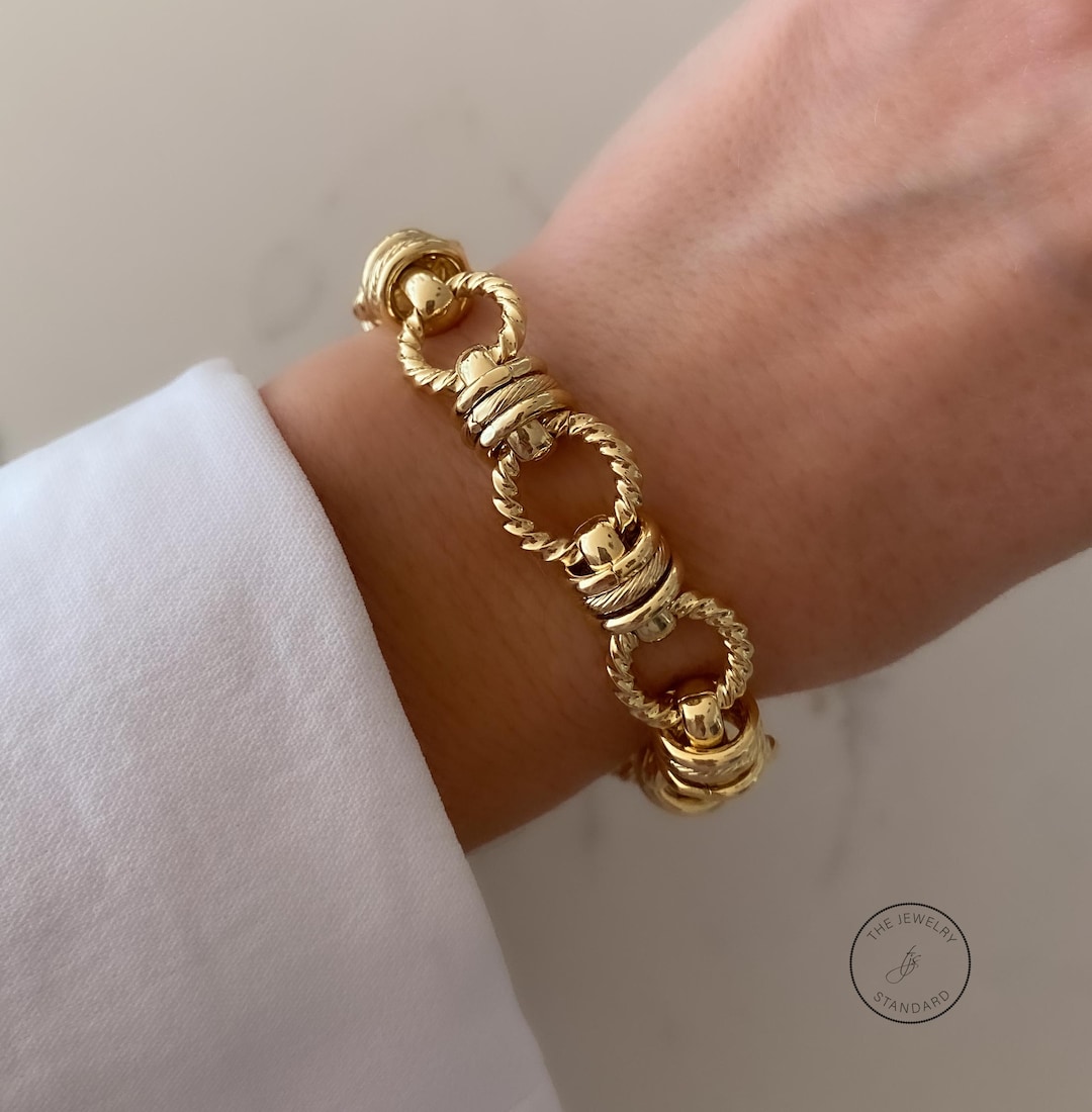 18K Gold Plated Chunky Twist Link Bracelet, Custom Handmade