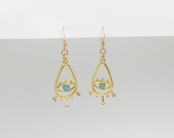 Evil eye earrings, statement earrings, dainty earrings, Gold earrings, gold filled earrings, jewelry, gift, Christmas Gift for her